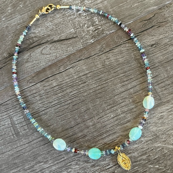 Handmade mixed gemstone evil eye necklace - Picture 1 of 10